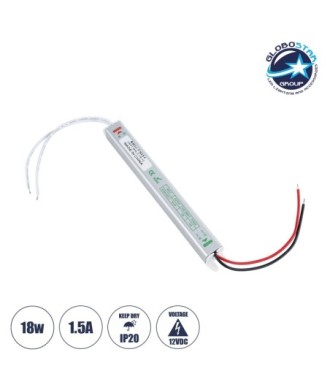 GLOBOSTAR® LUMISLIM 73031 Τροφοδοτικό-Μετασχηματιστής PELV 18W 1.5A DC 12V IP20 - AC 220-240V σε DC 12V - Μ17.5 x Π1.8 x Υ1.8cm - 3 Χρόνια Εγγύηση